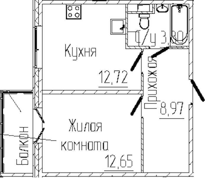 1-комнатная квартира 39.26 м², 2/8 эт., ЖК «SERTOLOVO PARK»
